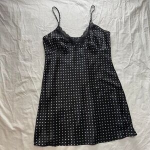Ambrielle Black & White Polka Dot Lace Satin-Like Chemise Slip Dress Sz L Y2k